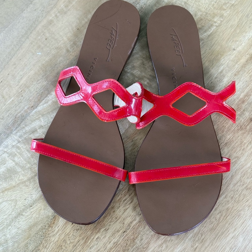 Vicini Red Patent Leather Sandals Slides Sz 7 ECU